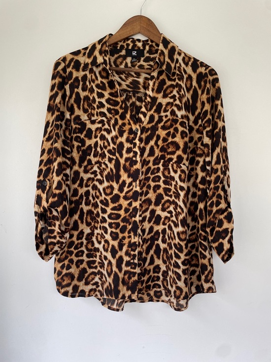 Iz Byer Tops - iZ Byer Sheer Leopard Print Button-Front Women's Blouse - Brown XL